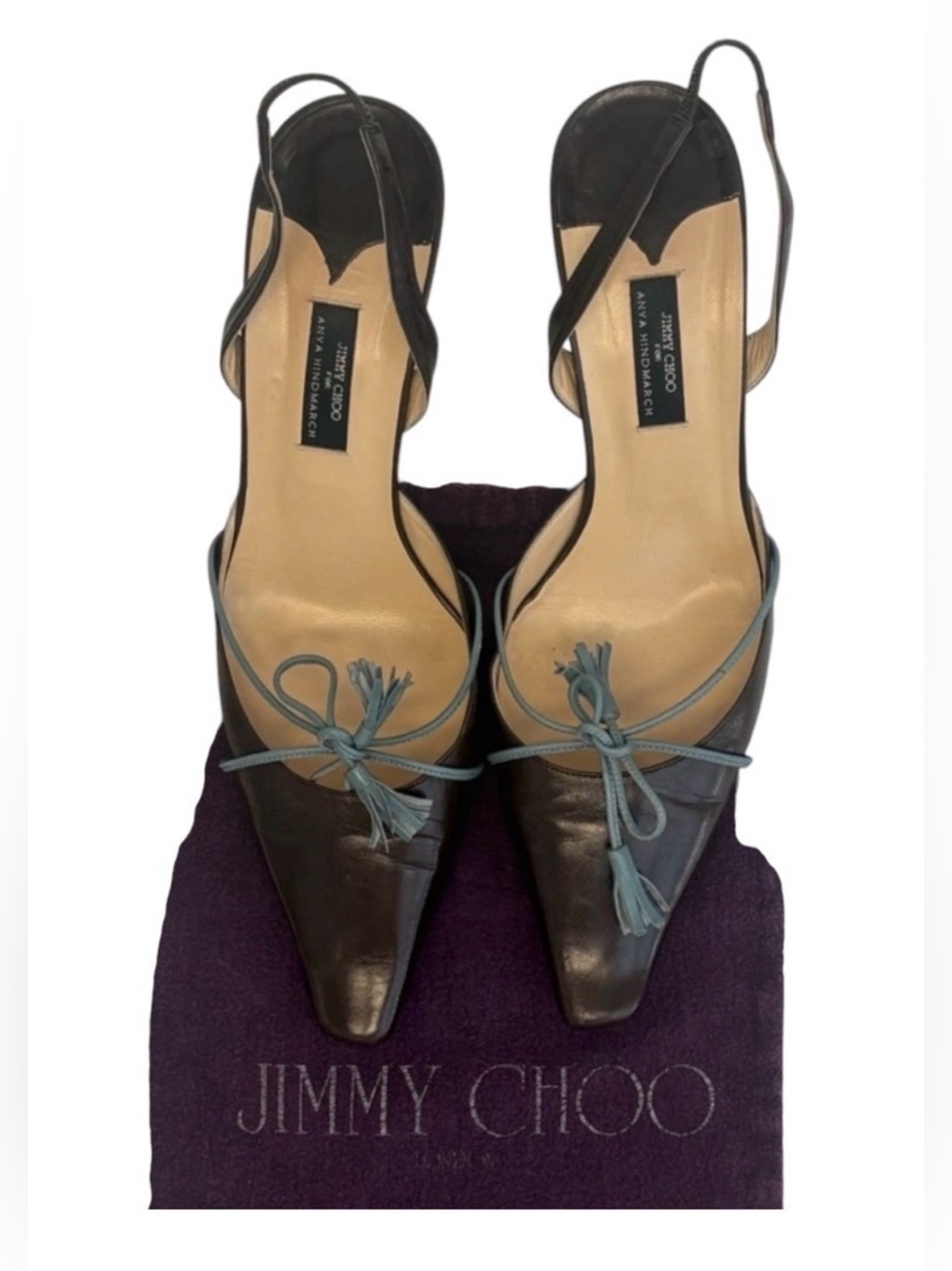 Jimmy Choo x Anya Hindmarch Rare Vintage Slingback heel Chocolate Leather EU 40